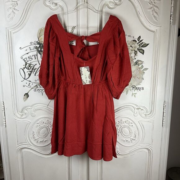 Band of the Free Josette Aurora Red Puff Sleeve Dress, Size XS NWT - Picture 10 of 16